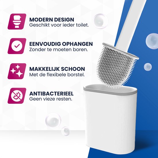Roegaarden Brosse à WC avec support - Brosse à WC - Silicone - Autoportante et à suspendre - Blanc