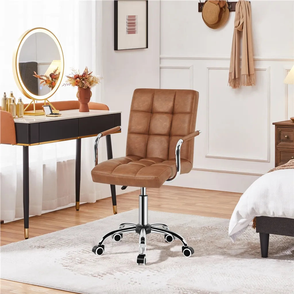 Chaise de bureau Yaheetech en similicuir avec accoudoirs - Réglable et pivotante - Marron rétro