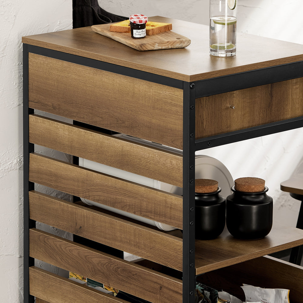 SoBuy Chariot de cuisine avec 1 étagère et 2 tiroirs - Max. 63KG - 60 x 45 x 90 cm - Couleur bois