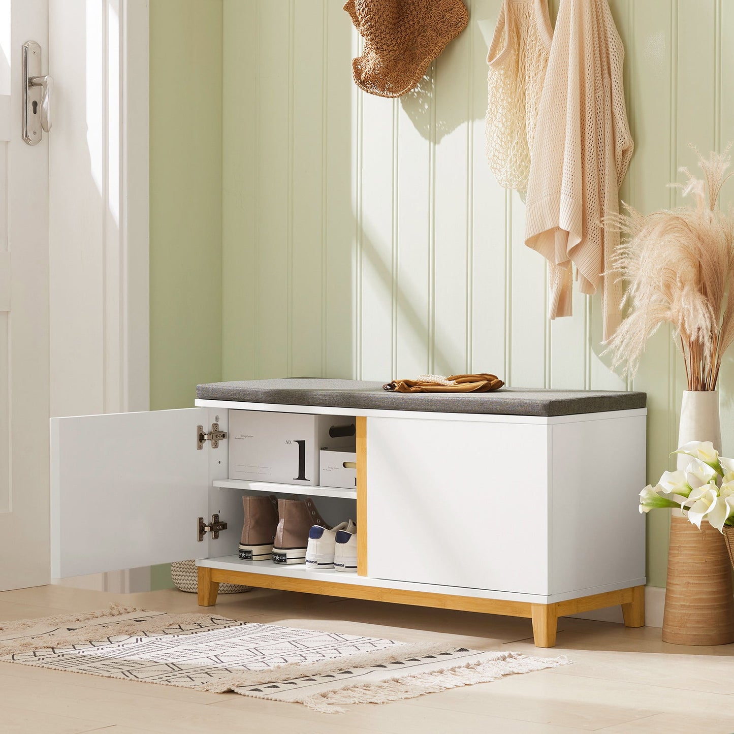 Banc à chaussures SoBuy FSR117-W, 2 portes, siège rembourré, 60 x 35 x 45 cm, blanc