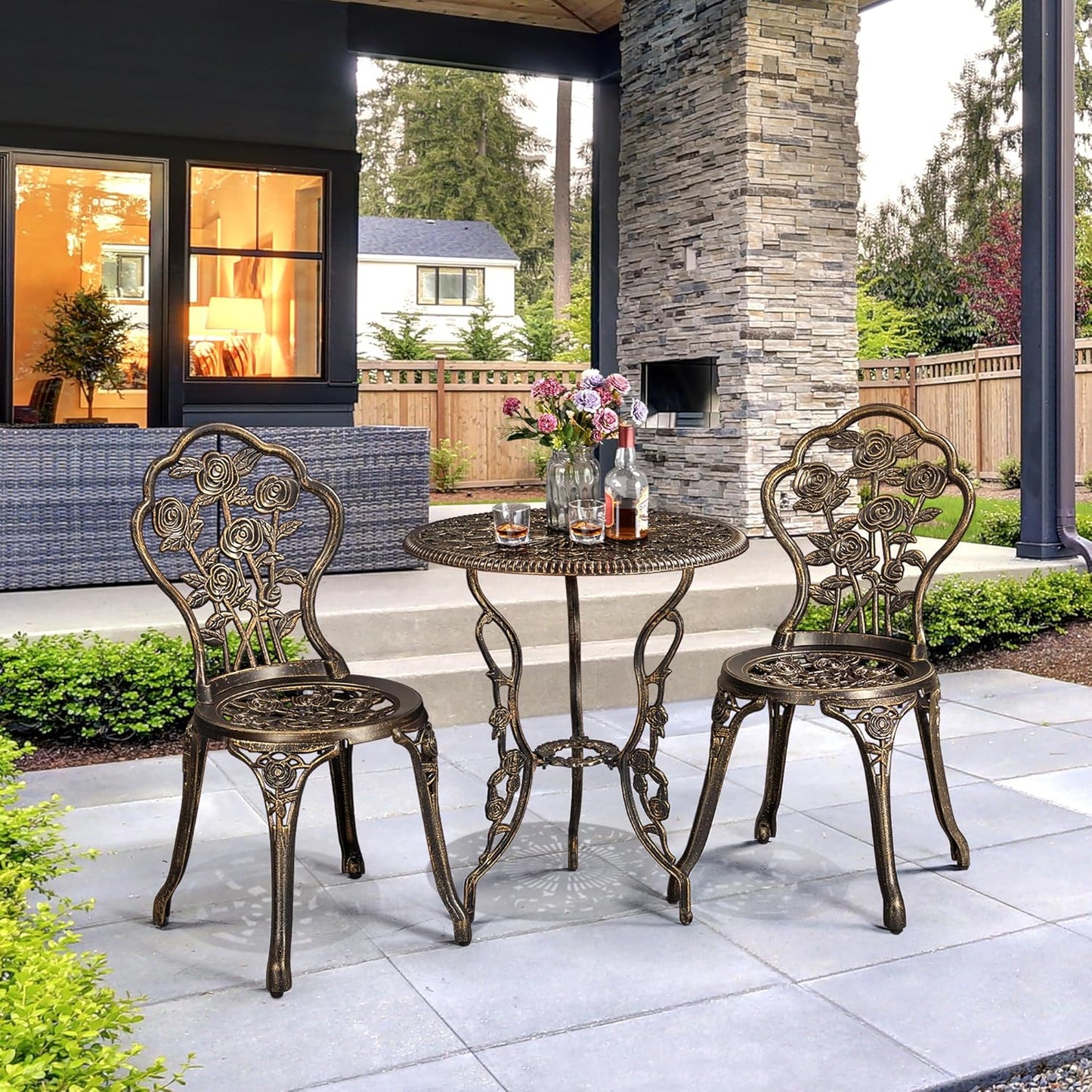 Ensemble de bistrot Yaheetech 3 pièces - Mobilier de balcon - Aluminium moulé - Bronze