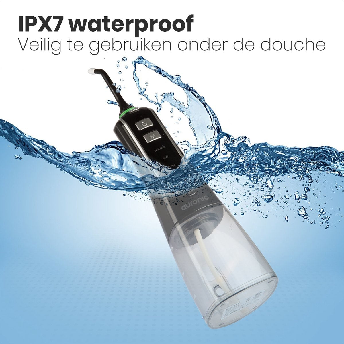 Auronic Water Flosser - électrique - bain de bouche - 3 étapes - 4 buses - 300 ml - noir