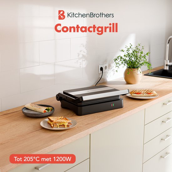 KitchenBrothers Contact grill - Toasti Device - Grill Device - Panini Grill - Croque Monsieur Appliance - Toasti iron - 1200W - Black