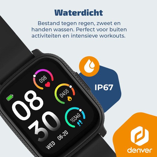 Montre connectée Denver - Android iOS - Notifications - Montre de sport - Cardiofréquencemètre - Oxymètre - Moniteur de sommeil - SWC184B - Noir