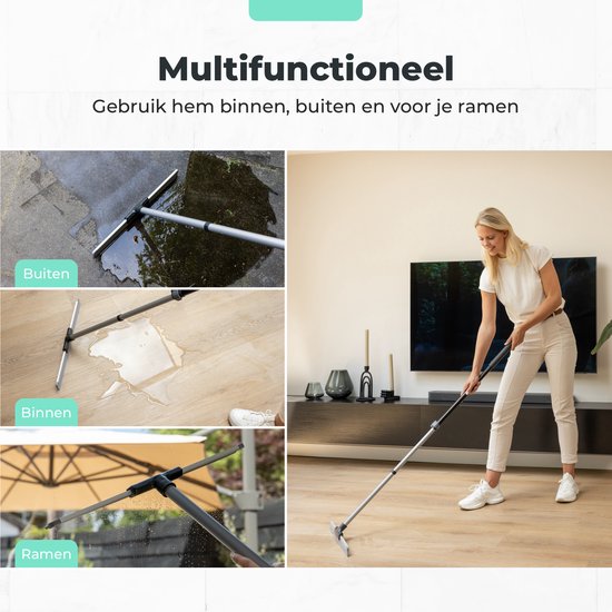 CLEANLY Raclette de sol avec manche télescopique 113-142 cm - Raclette de sol de salle de bain avec raclette en caoutchouc - Raclette d'eau - Raclette de douche - Largeur 43.5 cm - Noir, Gris