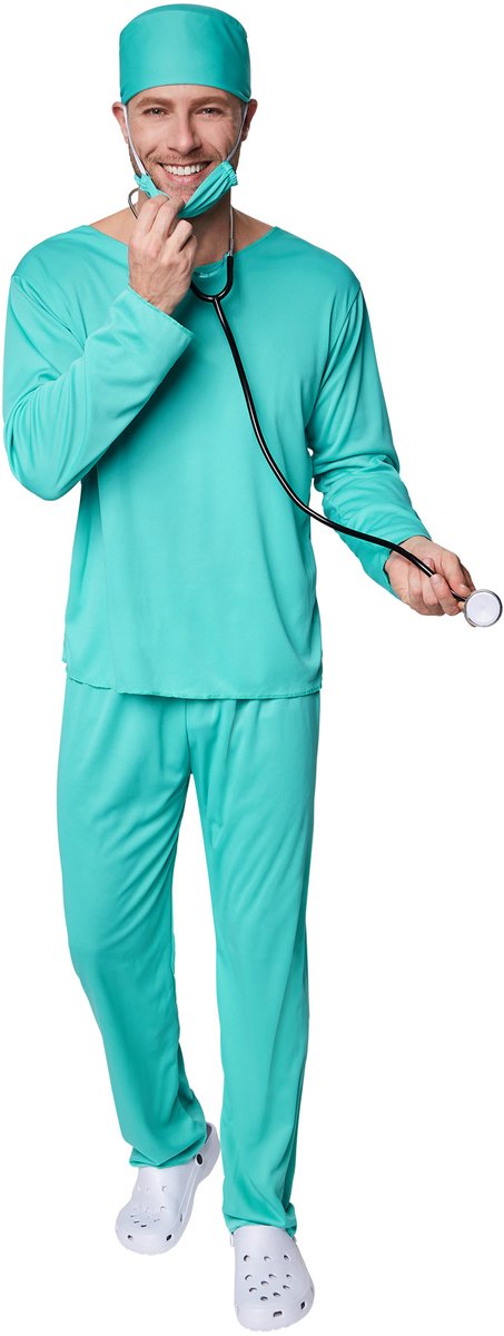 Dressforfun - Costume de chirurgien pour homme - Costume de médecin complet avec pantalon, haut, masque buccal et coiffe pour le carnaval, Halloween et les fêtes - Taille M