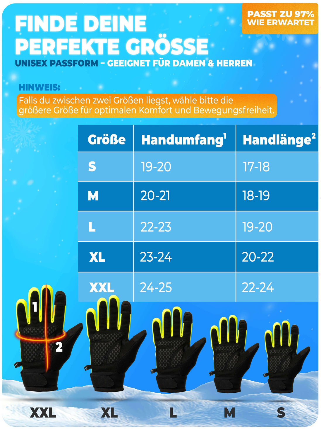 Gants d'hiver - Thermo Fleece & 3M Insulation - Coupe-vent & déperlant - Ecran tactile - Grip antidérapant - Jaune - Taille M
