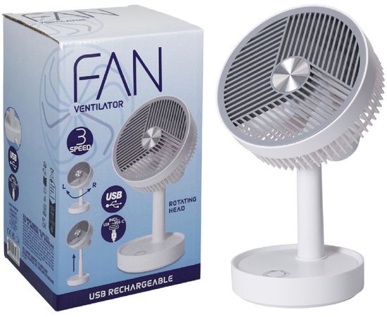 Ventilateur de table Van der Meulen rechargeable par USB, blanc, jouet