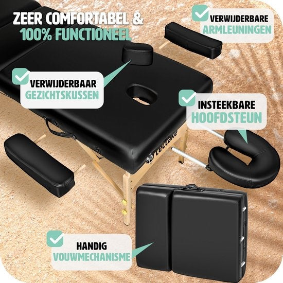tectake® - Table de massage avec matelas de 10 cm de haut + sac de transport - rembourrage extra épais, revêtement en vinyle résistant à l'eau et à l'huile, design pliable, sac de rangement inclus, idéal pour salon, tatouage, thérapie - noir