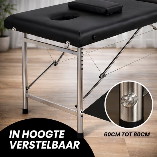 Table de massage Fitby - Table de massage pliante - Table de traitement - Capacité de charge de 200 kg Hauteur réglable (60-80 cm) - 180x60 cm - Noir