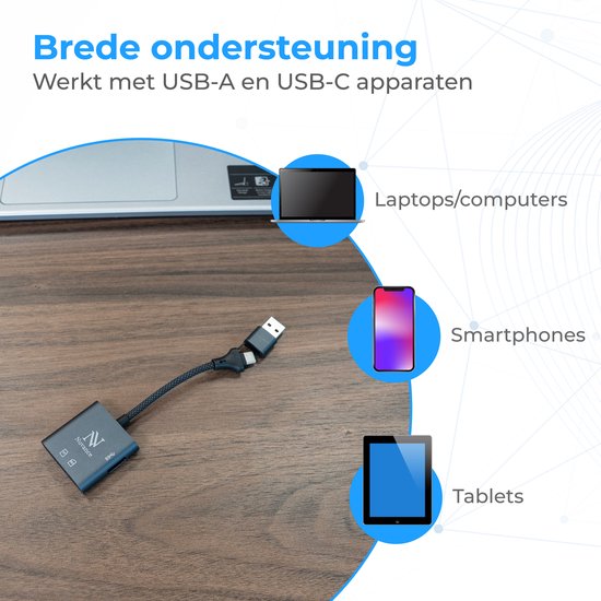 Lecteur de cartes SD Nuvance - Lecteur de cartes SD - 3 en 1 - Lecteur de cartes SD - USB-C et USB-A - Lecteur de cartes micro SD - Carte TF