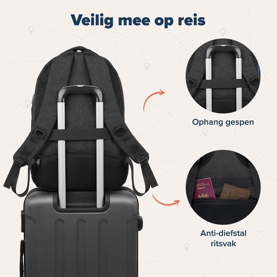 TRVLMORE Sac à dos - 36L - 17 inch - Sac à dos pour ordinateur portable - Sac d'école - Unisex - Splashproof Anthracite