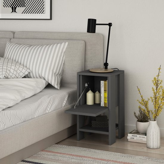 Table de chevet - Anthracite élégant - 30x55x30cm - Mélamine durable