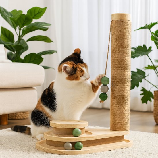 By Cee Cee Scratching Post - griffoir pour chat - griffoir pour chat - jouet en bois pour chat - idéal pour plusieurs chats - 38x24.5x47.5cm - Noa