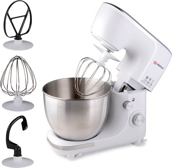 alpina Food Processor - Robot de cuisine - Bol mélangeur en acier inoxydable 5L - 3 Accessoires - Blanc