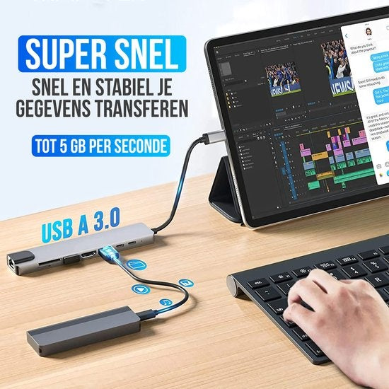 Strex 8 in 1 USB C Hub - Docking Station - USB Splitter - 4K HDMI - USB A - USB C - Ethernet - Micro SD - Convient aux ordinateurs portables, Macbook, Windows