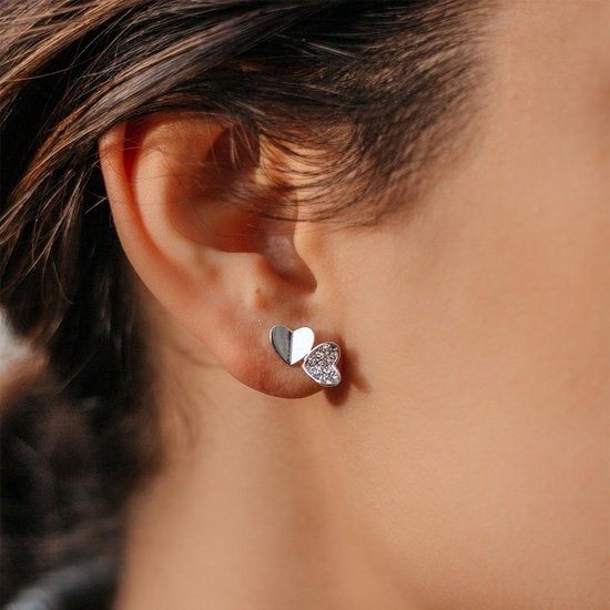 Yolora Ladies Earrings Heart - Kalpa Camaka Crystals - Silver - 18K White Gold Plated - Women's Earstuds Silver - Beautiful Gift Wrapping - Exclusive Gift Box - Mother's Day Gift