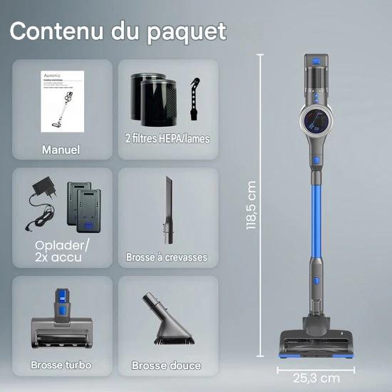 Auronic balai aspirateur - Sans fil - Aspirateur autoportant - Sans sac - 350W - Batterie supplémentaire - Aspirateur - Gris/Bleu