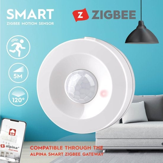 alpina Smart Home - Détecteur de mouvement - 3V - Détecteur de mouvement intérieur - Détection 5M - Passerelle Zigbee - alpina Smart Home App