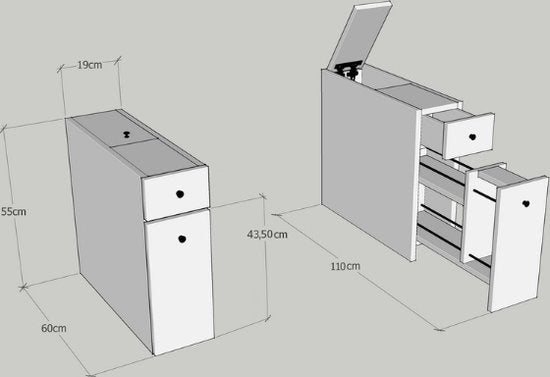 Armoire de toilette Asir - Blanc - 20 x 55 x 60 cm
