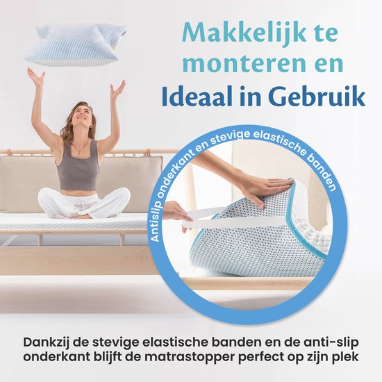 Ella Topper 80x200 cm - Matelas Topdekmatras - Surmatelas en mousse à mémoire de forme infusée de gel et mousse Aircell - fermeté moyenne