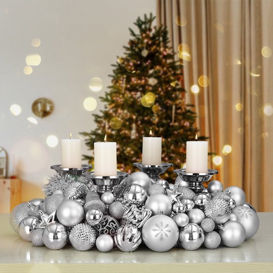 Boules de Noël Casaria 77 pièces - Argent - diamètre 5 cm