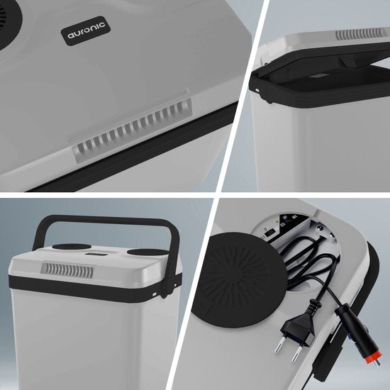 Auronic Coolbox électrique 12V et 230V - 25L - Réfrigérateur de camping - Voiture - Refroidissement et chauffage - Frigobox - Gris clair
