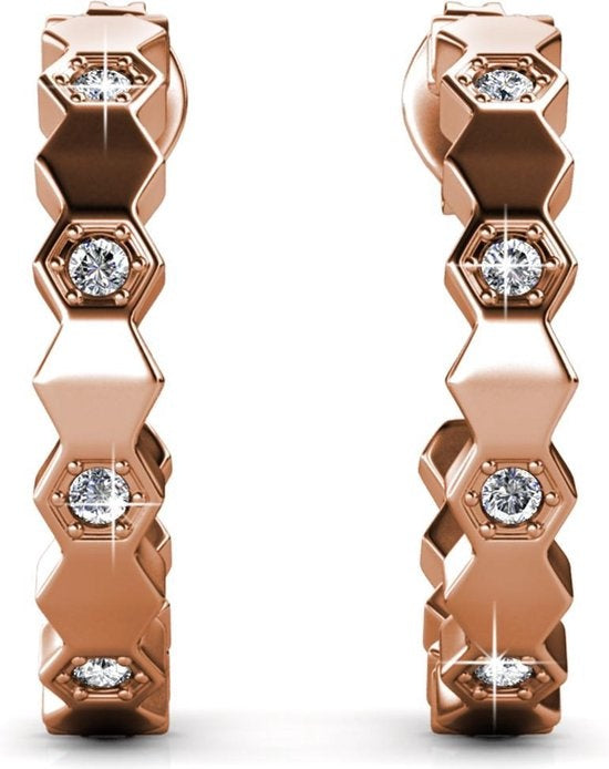 Yolora Boucles d'oreilles femme avec cristaux Kalpa Camaka - couleur rose - plaqué or rose 18K - Boucles d'oreilles femme or rose - bijoux - boîte cadeau de luxe - boîte cadeau - boîte cadeau exclusive - bel emballage cadeau