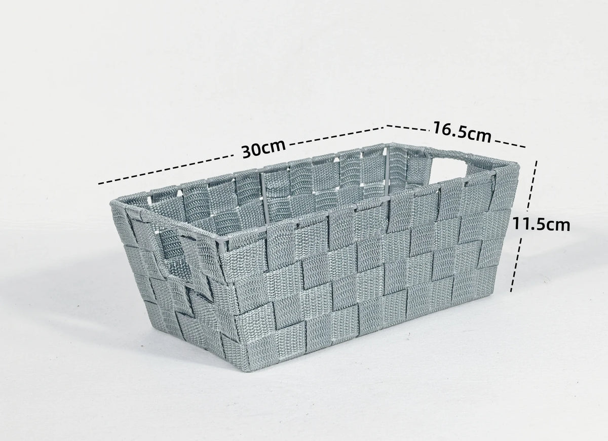 Lot de 3 paniers de rangement Kevahome - Lanières tressées en PP - Modèle sac de transport - Bleu foncé - 30,5 x 16,5 x 11,5 cm