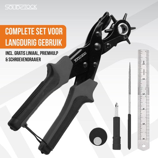 SolidStock : Perforateur professionnel pour ceinture - Règle de mesure incluse - Perforateur - Pince revolver - Noir