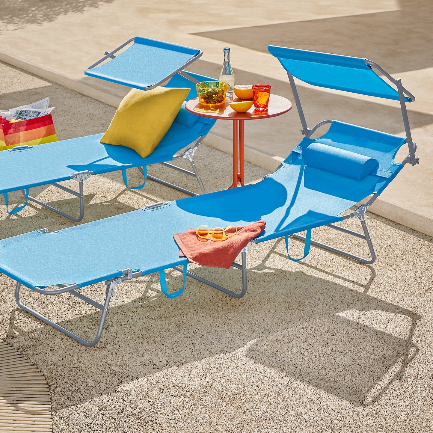 SoBuy Lounger OGS48-B - Coussin amovible - Toit ouvrant réglable - 189 x 28 x 62 cm - Bleu