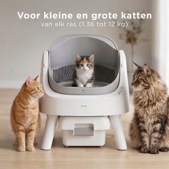 TrevoPet® Bac à litière automatique - autonettoyant et sûr - pour chats jusqu'à 12 kg - tapis, 60 sacs à déchets et accessoires inclus - poubelle de 10 litres - blanc et gris