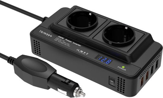 Travli Onduleur 12v 230v - Chargeur de voiture - Onduleur portable - 2x prise 230V - 4x ports de charge usb 5V