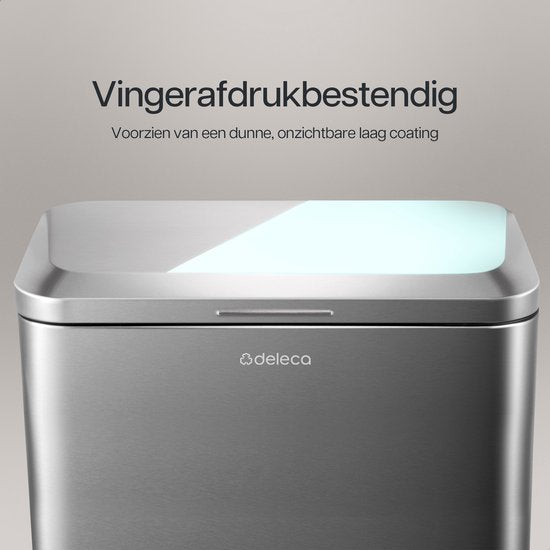 Deleca Trashcan Prestige - 50 Litres - Large - Poubelle / Corbeille à papier / Poubelle à pédale en acier inoxydable - Avec pédale et fermeture lente - Argent mat