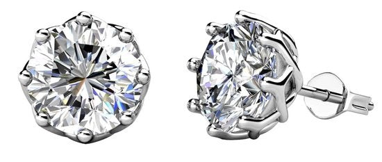 Yolora Boucles d'oreilles pour femmes - Cristaux ronds Kalpa Camaka - Argent - Plaqué or blanc 18K - Boucles d'oreilles pour femmes - Clous d'oreilles - Bijoux - Boîte cadeau de luxe - Boîte cadeau - Boîte cadeau - Bel emballage cadeau - Cadeau de fête de