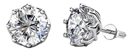 Yolora Boucles d'oreilles pour femmes - Cristaux ronds Kalpa Camaka - Argent - Plaqué or blanc 18K - Boucles d'oreilles pour femmes - Clous d'oreilles - Bijoux - Boîte cadeau de luxe - Boîte cadeau - Boîte cadeau - Bel emballage cadeau - Cadeau de fête de