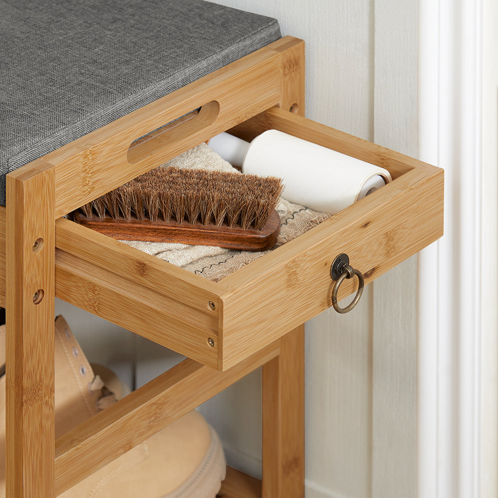 SoBuy FSR47-N Meuble à chaussures avec coussin de siège Tiroirs - Bambou - Avec 3 étagères