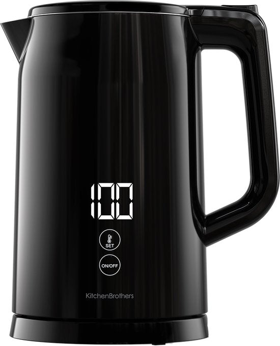 Bouilloire - KitchenBrothers - Électrique - Filtre à calcaire - Fonction maintien au chaud - 1,7L - 2200W - Noir