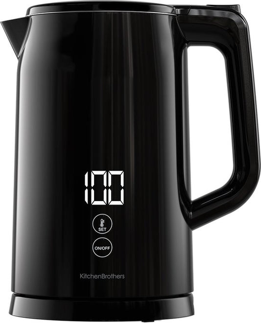 Bouilloire - KitchenBrothers - Électrique - Filtre à calcaire - Fonction maintien au chaud - 1,7L - 2200W - Noir