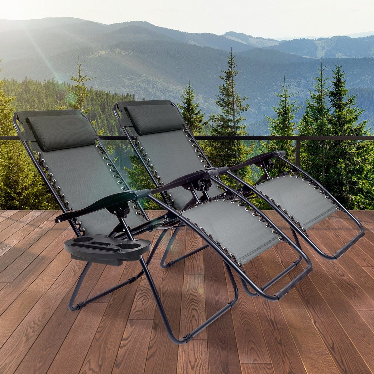 Chaises longues de jardin pliables - LifeGoods - 2 pièces - 30°-90° réglable - métal - noir