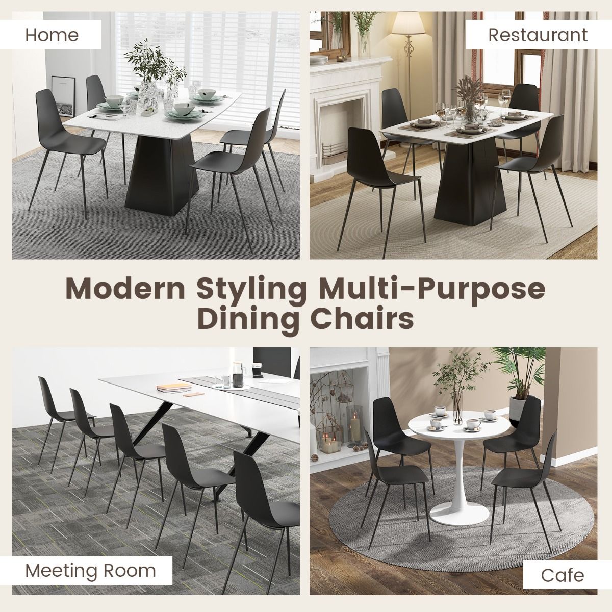 Coast Set of 4 Modern Dining Chairs Black 52.5 x 48.5 x 88 cm - Chaises de loisirs robustes avec pieds en métal