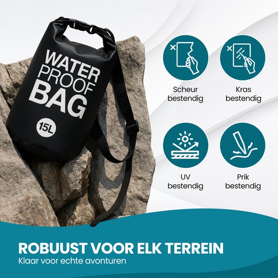 TTD® Waterproof Bag - Sac étanche - Sac de rangement - 15 L - Sac d'extérieur - Noir
