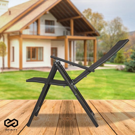 Infinity Goods Chaise de jardin - 7 pieds réglables - pliable - jardin ou balcon - résistant aux intempéries - textile - noir