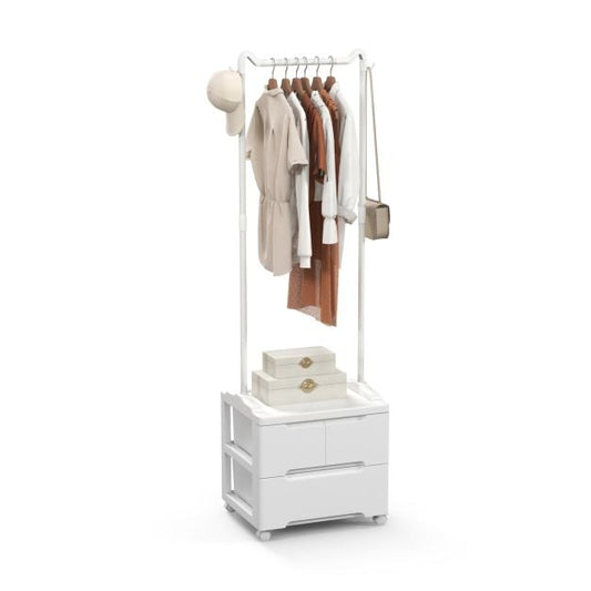Costway Portemanteau - Avec tiroirs et crochets latéraux - 46 x 38 x 157 cm - Blanc