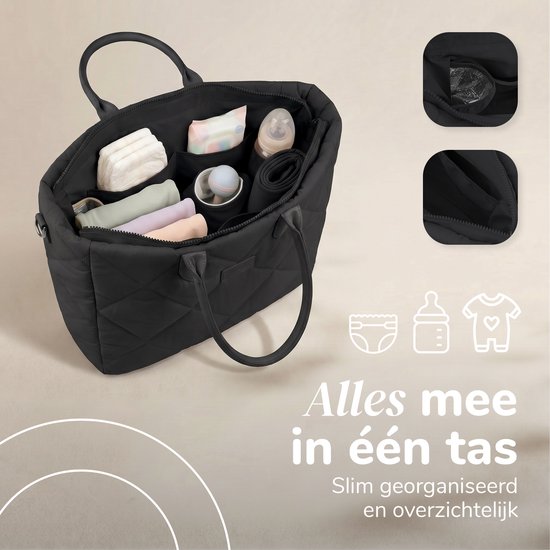 Sac à langer Mommsy – Sac à langer – Mom Bag – Compartiment isotherme – Tissu matelassé – Mommy Bag – Très spacieux – Hydrofuge – Organiseur – Léger – Noir