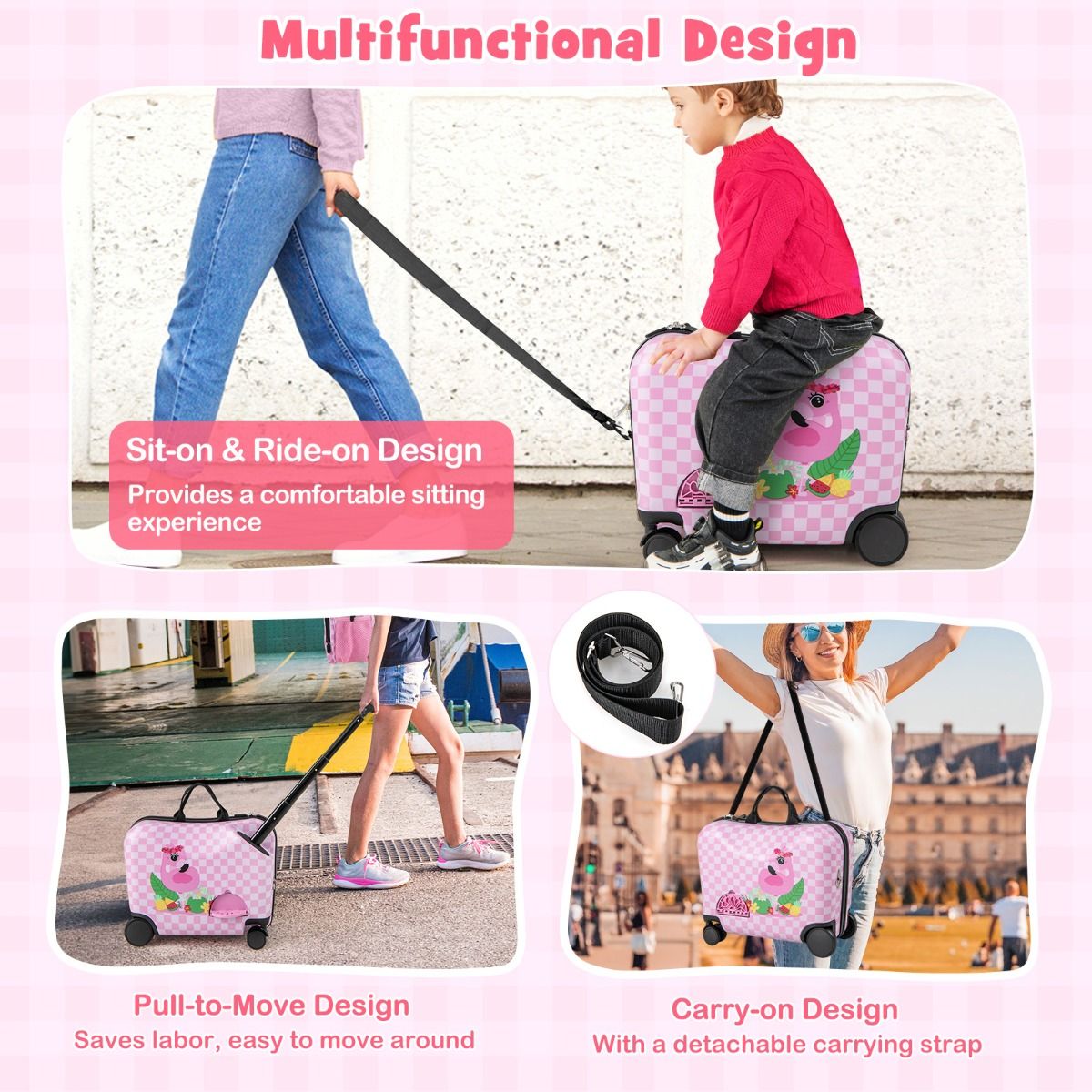Ensemble valise et sac à dos pour enfant Coast - Conception 4 en 1 - Fonction siège - Rose