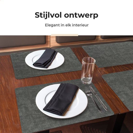 Sets de table Castagnola aspect cuir - Sets de table antidérapants en cuir artificiel - Sous-verre hydrofuge - Sous-verre - Sets de table en plastique - 6 pièces - 45 x 30 cm - Mélange noir