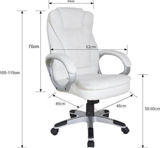 VDD Chaise de bureau gaming - Réglable ergonomiquement - Blanc - 62x50x115cm