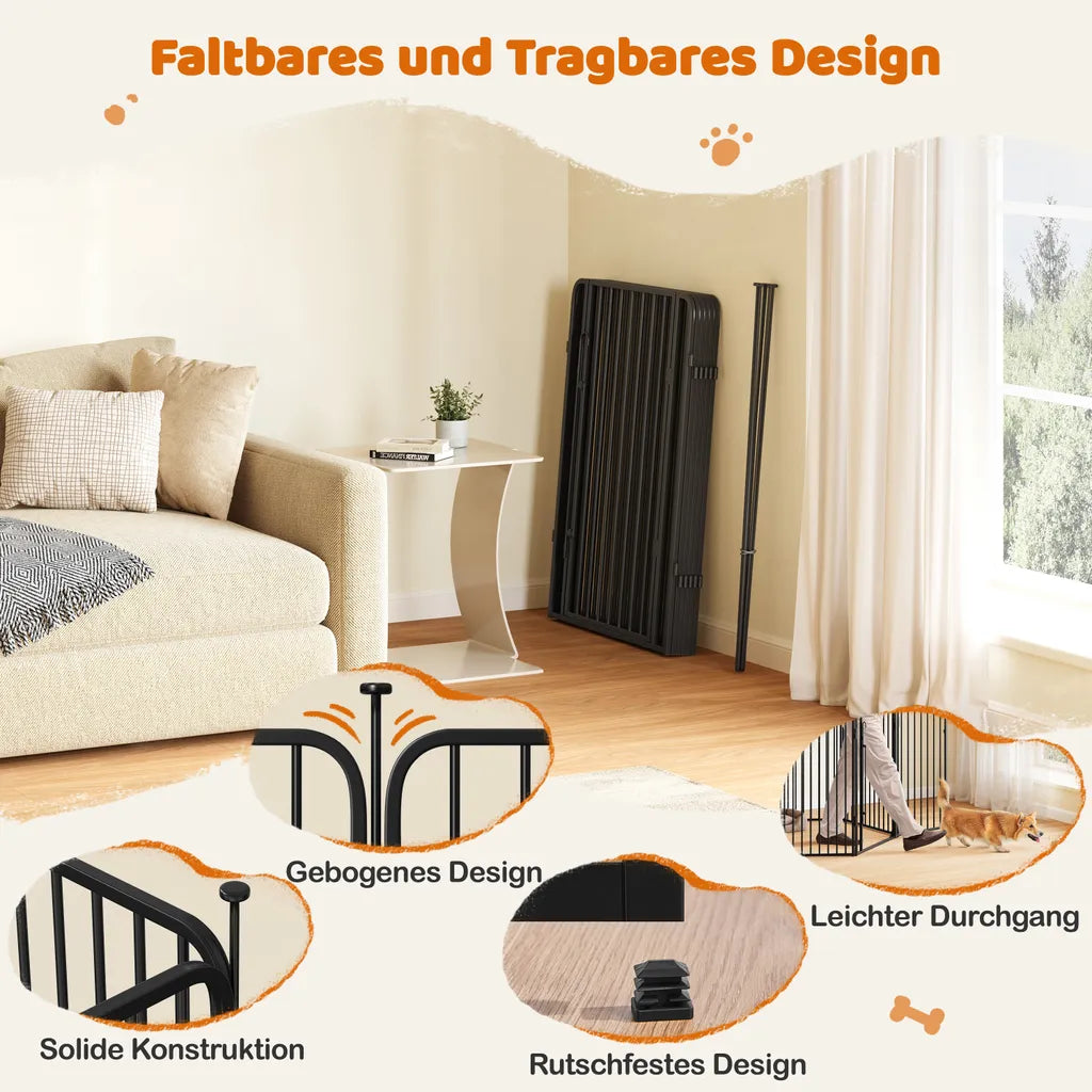 Yaheetech Enclos pour chiots et chiens, 8 panneaux - Noir - 80 cm de hauteur - Pliable, avec porte et verrou de sécurité