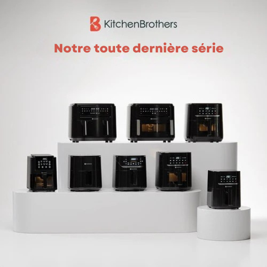 Airfryer XXL - KitchenBrothers - 9L - 2400W - Séparateur Snack - 10 Programmes de cuisson - 50ºC à 200ºC - Noir